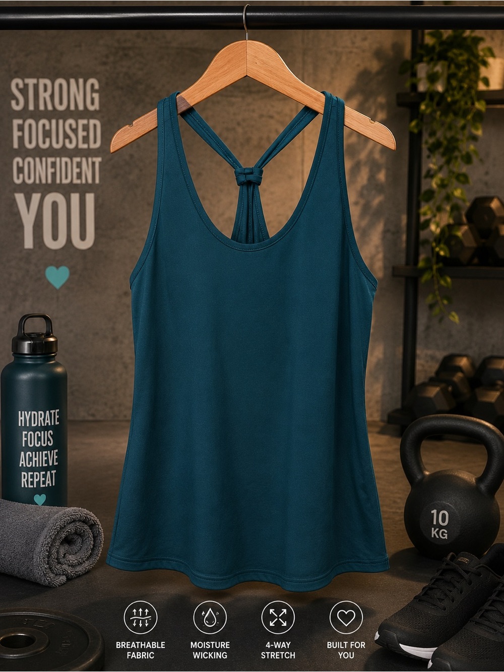 Teal Knot-Back Tank Top - Women's Activewear